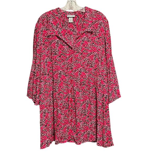 CATHERINES Top 2X Chunky Speckeld Dot Print Collar 3/4 Sleeves Button - Picture 1 of 6